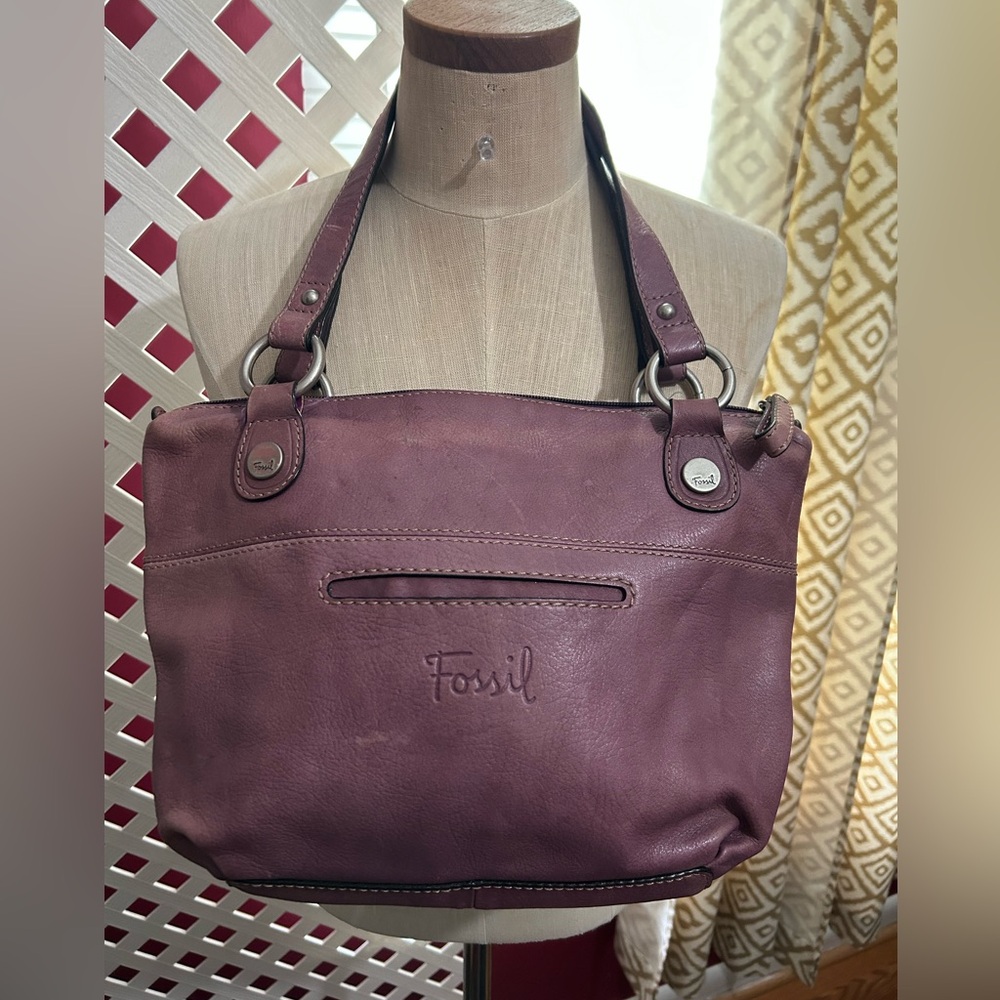 Fossil Plum Leather Shoulder Tote